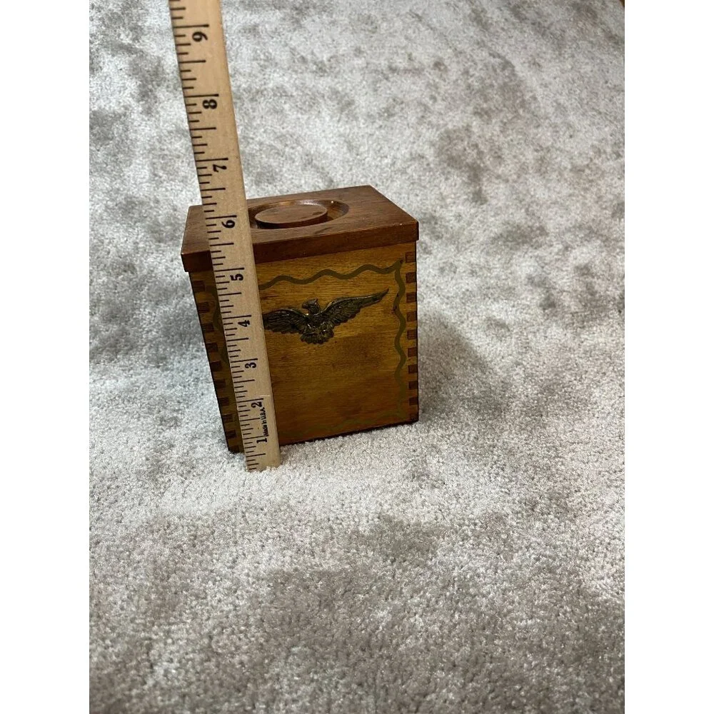 Vintage, Wood‎ Box/Canister Brass Eagle Emblem Dovetail Joints Kitchen